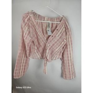 Free People, long sleeve button up, crop top